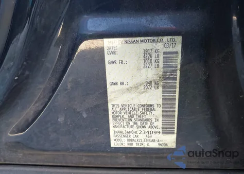 2017 Nissan Altima 2.5 Sl from USA, damaged, VIN 1N4AL3AP6HC234099